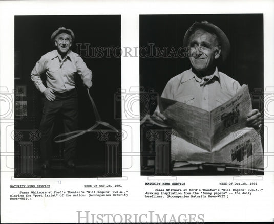 1991 Press Photo James Whitmore in Will Rogers' U.S.A. - cvp83764- Historic Images