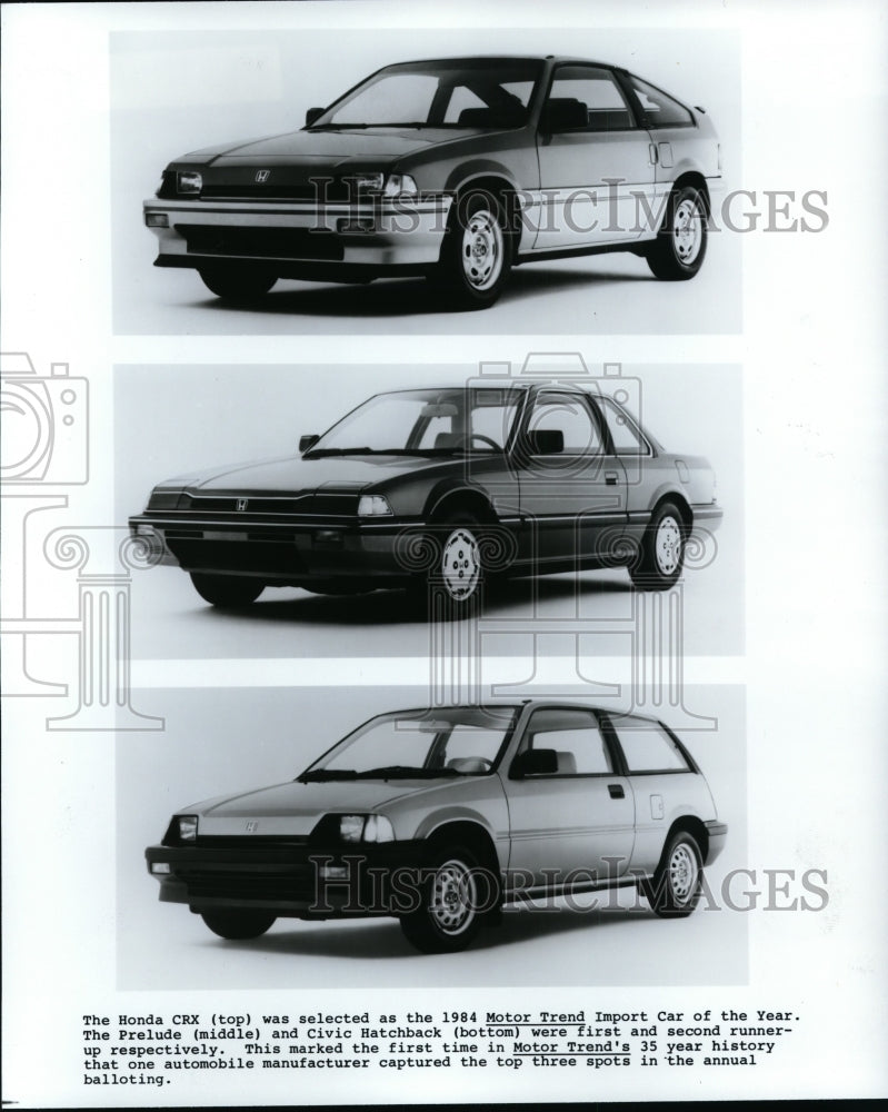 Load image into Gallery viewer, 1984 Press Photo The Honda CRX, Prelude and Civic Hatchback. - cvp85845
