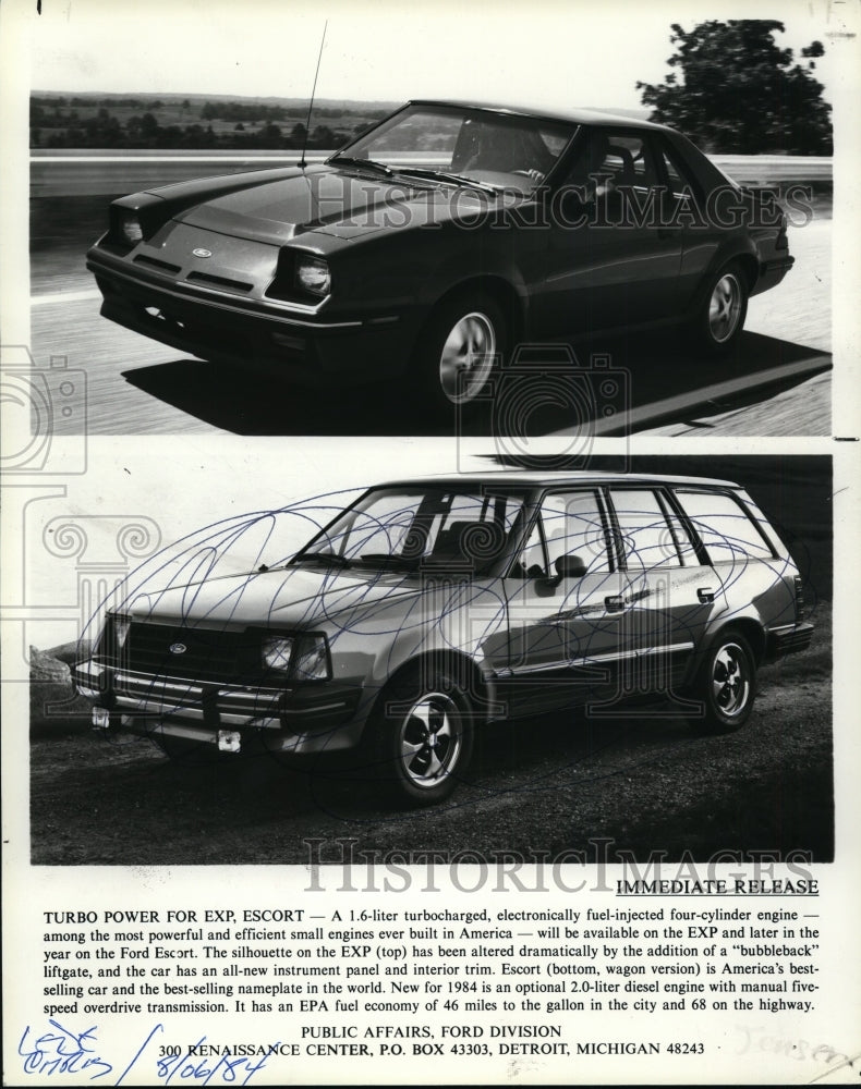 1984 Press Photo The 1984 Ford EXP and Escort Station Wagon. - cvp85885