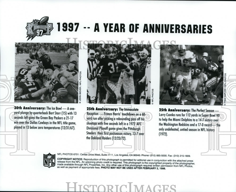 1998 Press Photo Football-a year of anniversaries. Starr, Harris & Czonka