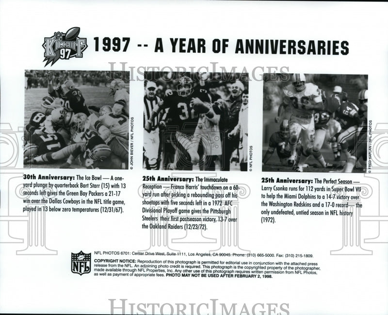 Load image into Gallery viewer, 1998 Press Photo Football-a year of anniversaries. Starr, Harris &amp; Czonka
