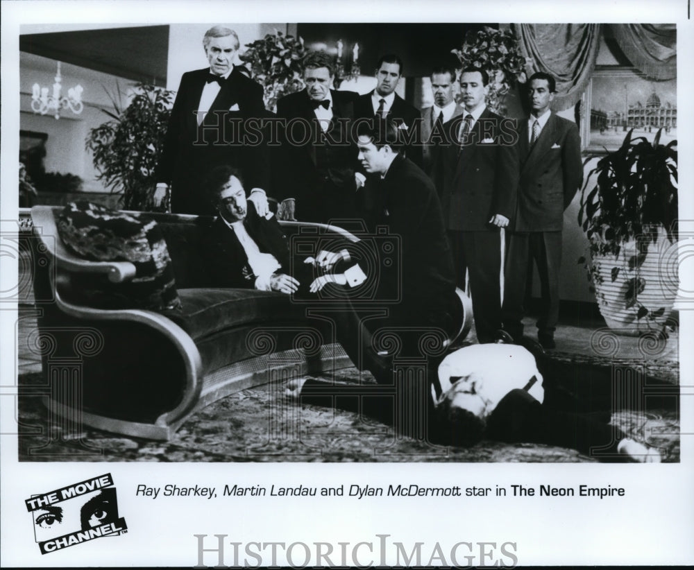 1991 Press Photo Ray Sharkey, Martin Landau and Dylan McDermott-The Neon Empire- Historic Images