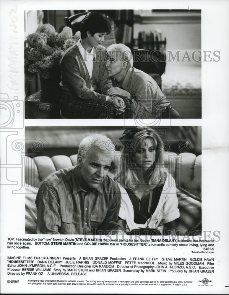 1992 Press Photo Steve Martin, Dana Delany and Goldie Hawn in Housesitter.- Historic Images