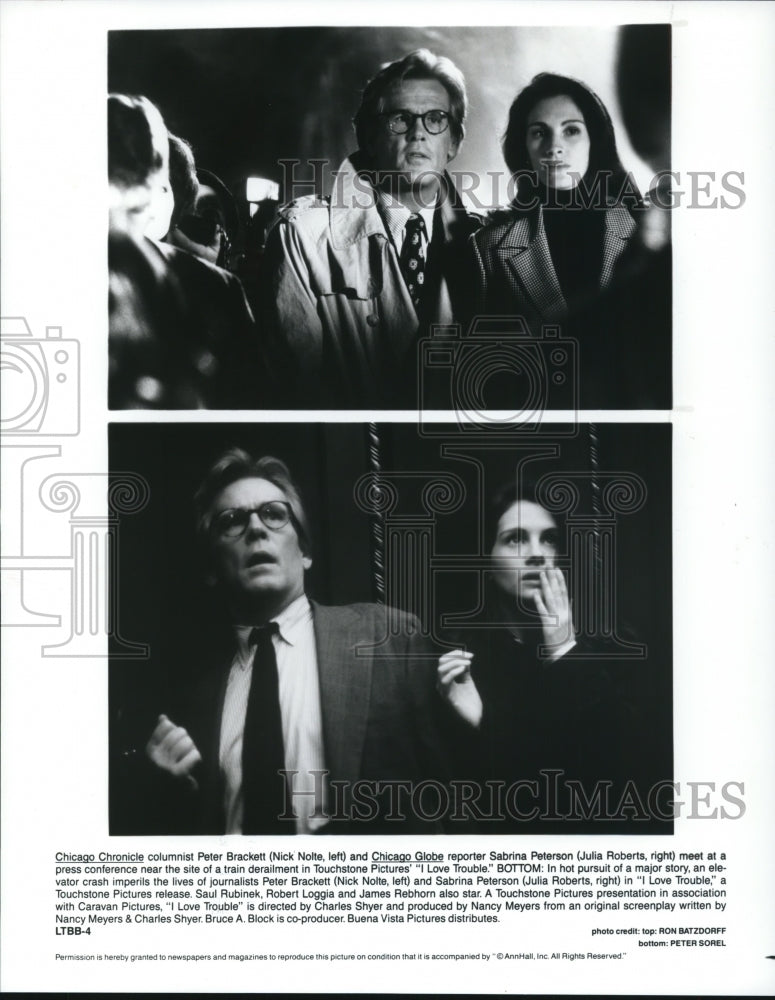 1994 Press Photo Nick Nolte and Julie Roberts co-star in &quot;I Love Trouble&quot;- Historic Images