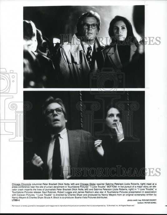 1994 Press Photo Nick Nolte and Julie Roberts co-star in "I Love Trouble"- Historic Images