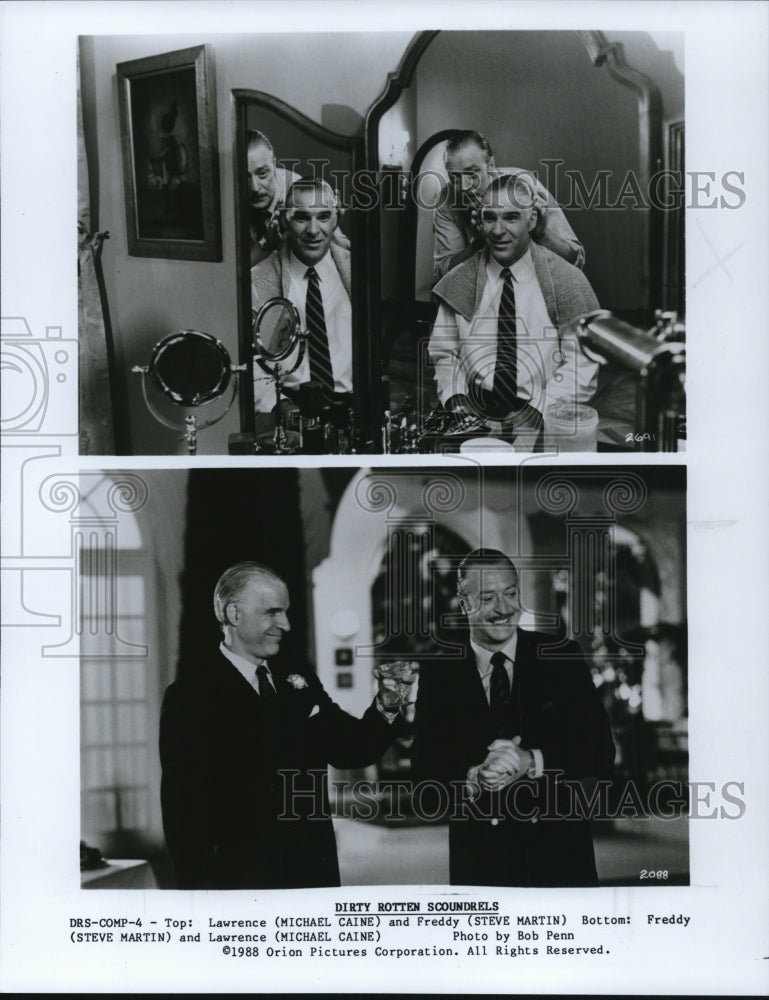 1988 Press Photo Michael Caine and Steve Martin in Dirty Rotten Scoundrels.- Historic Images