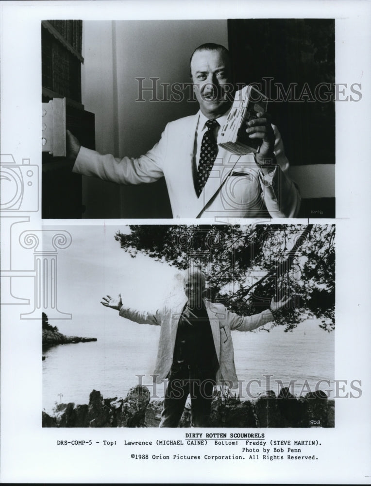 1988 Press Photo Steve Martin and Michael Caine in Dirty Rotten Scoundrels.