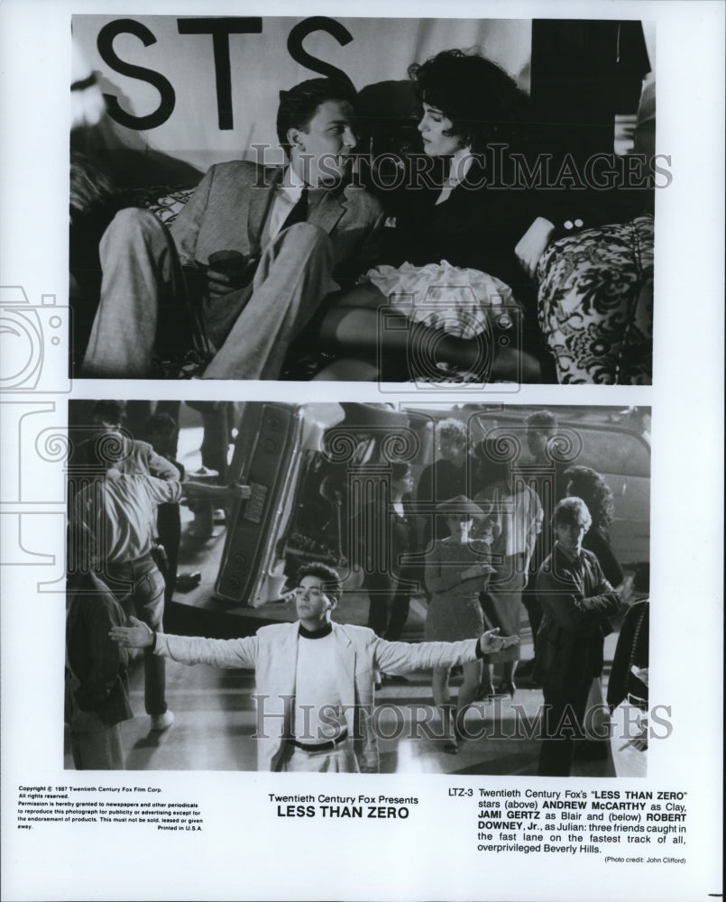 1987 Press Photo Andrew McCarthy and Jami Gertz in Less Than Zero. - cvp90462