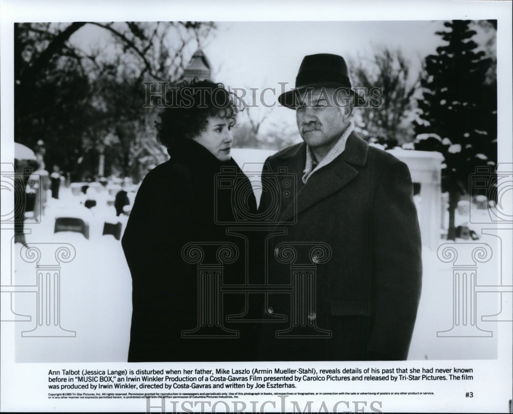 1989 Press Photo Jessica Lange and Armin Mueller-Stahl in Music Box. - cvp91540