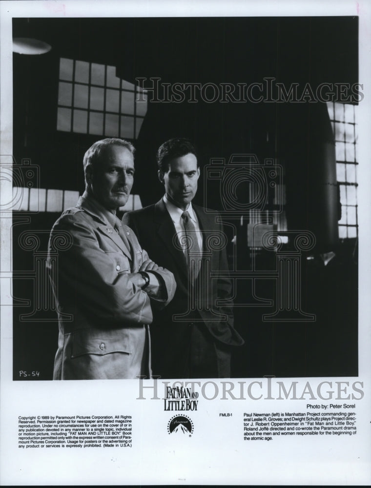 1989 Press Photo Paul Newman and Dwight Schultz in &quot;FatMan And LittleBoy.&quot;- Historic Images