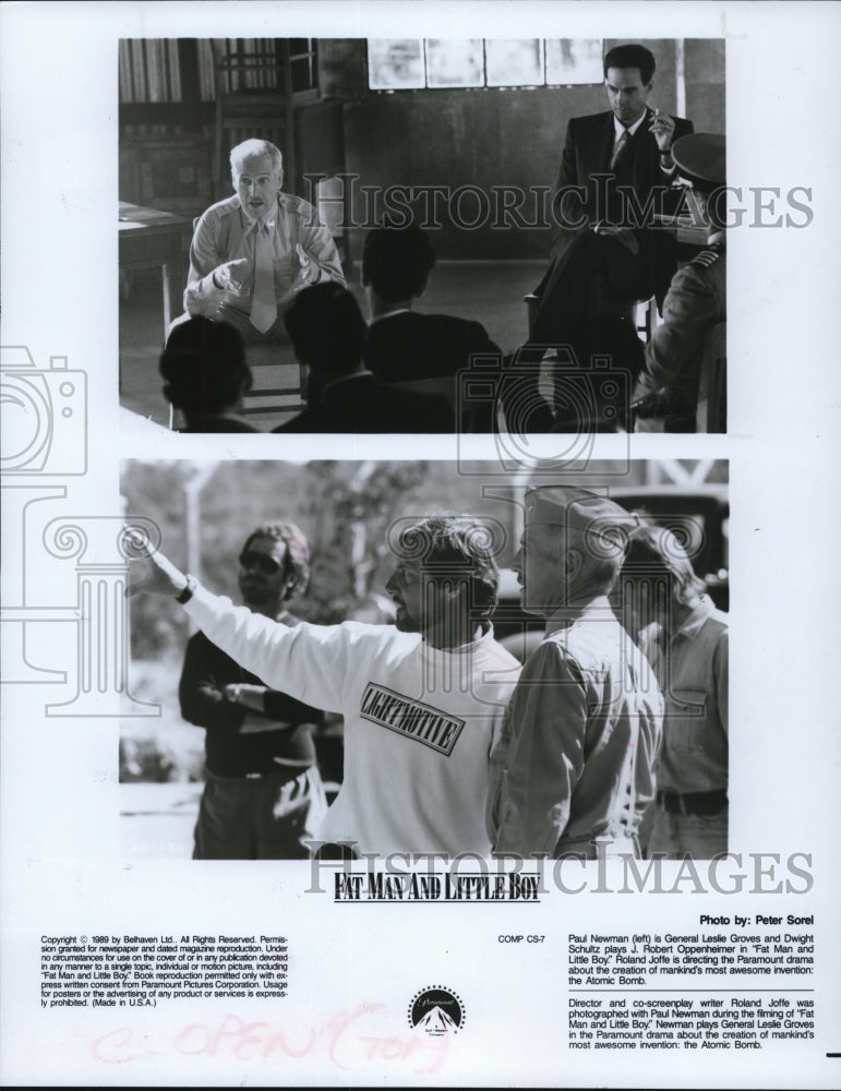 1989 Press Photo Paul Newman and Dwight Schultz in Fat Man and Little Boy.- Historic Images