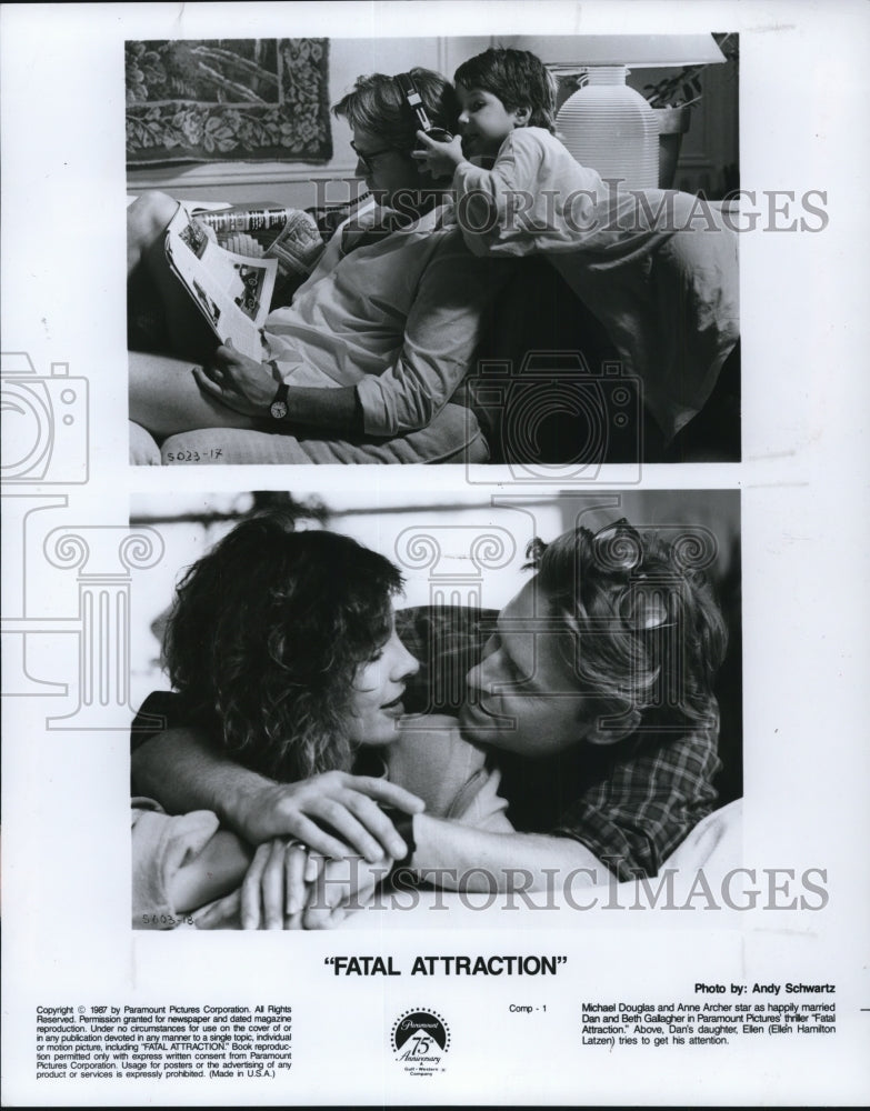 1987 Press Photo Michael Douglas and Ellen Hamilton Latzen in Fatal Attraction.- Historic Images
