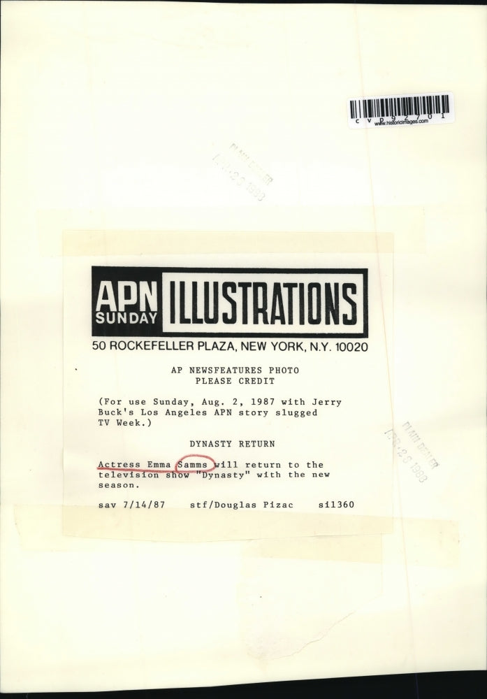 1987 Press Photo Emma Samms will return to the television show "Dynasty"