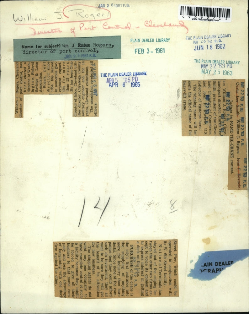 1961 Press Photo William J. Rogers, director of port control - cvp92711