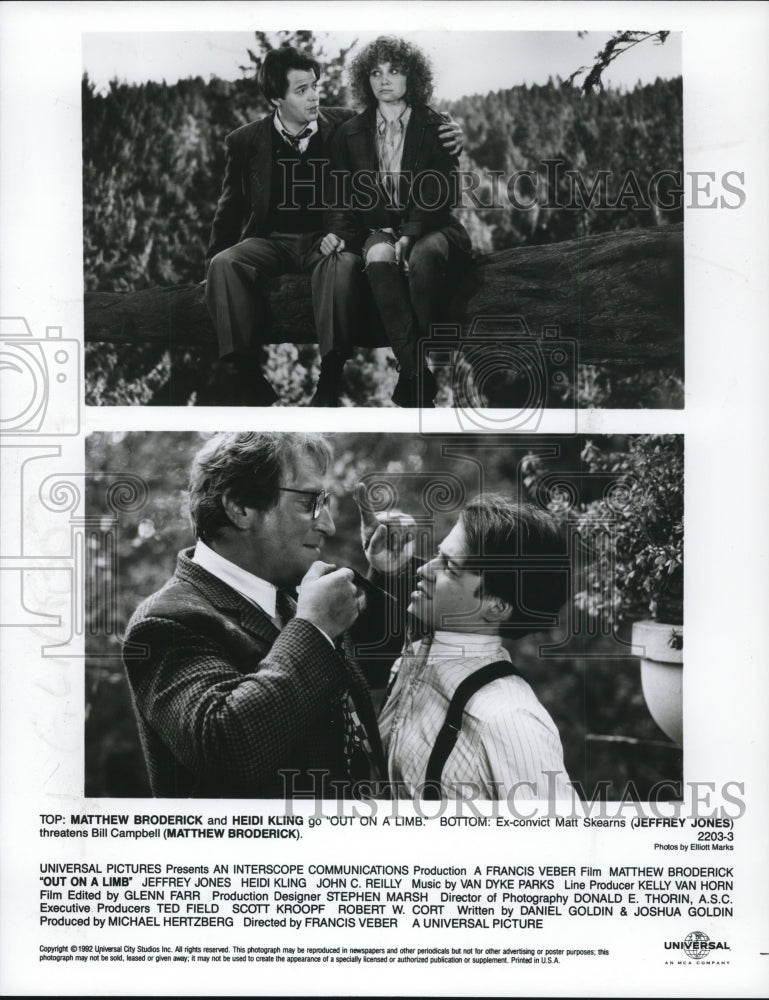 1992 Press Photo Matthew Broderick and Jeffrey Jones in Out on a Limb.- Historic Images