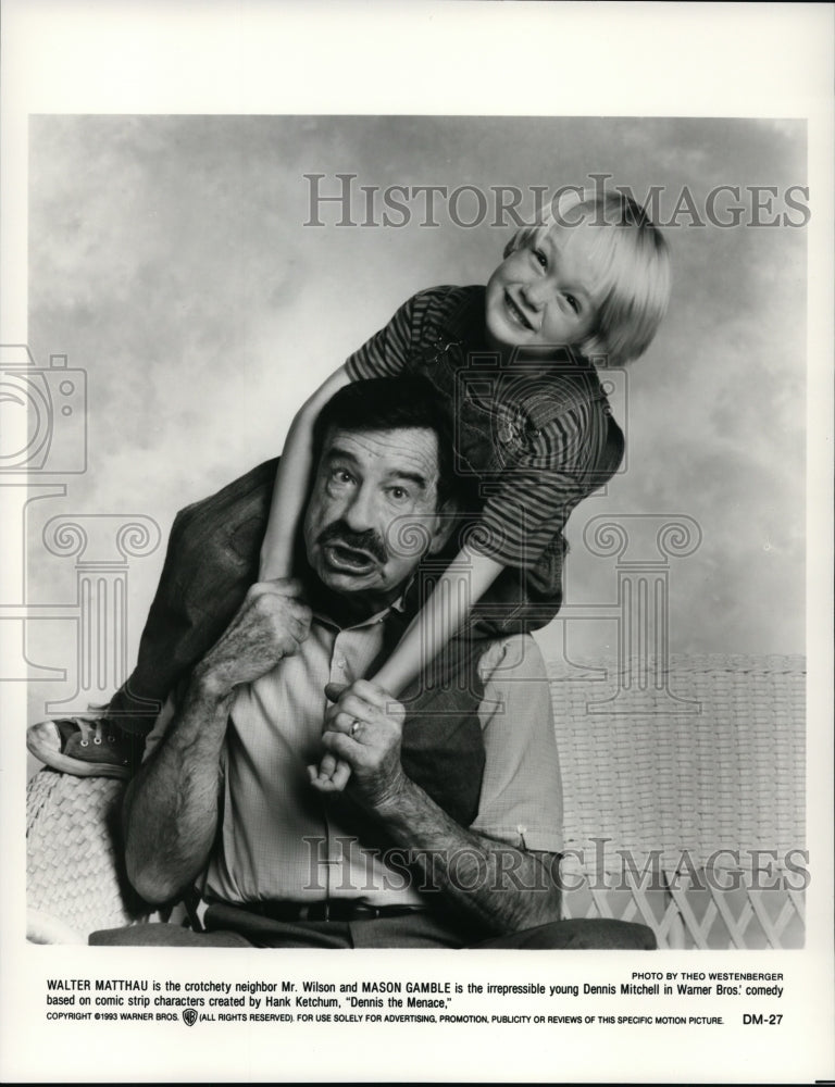 Load image into Gallery viewer, 1993 Press Photo Walter Matthau and Mason Gamble in Dennis the Menace.
