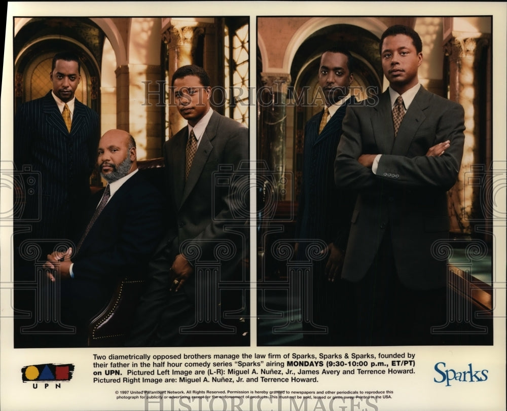Press Photo Miguel NuÃƒÂ±ez, Jr., James Avery, & Terrence Howard in Sparks- Historic Images