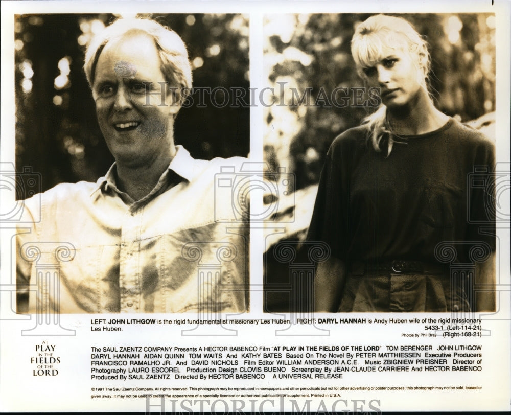 1992 Press Photo At Play In The Fields Of The Lord-John Lithgow and Daryl Hannah- Historic Images