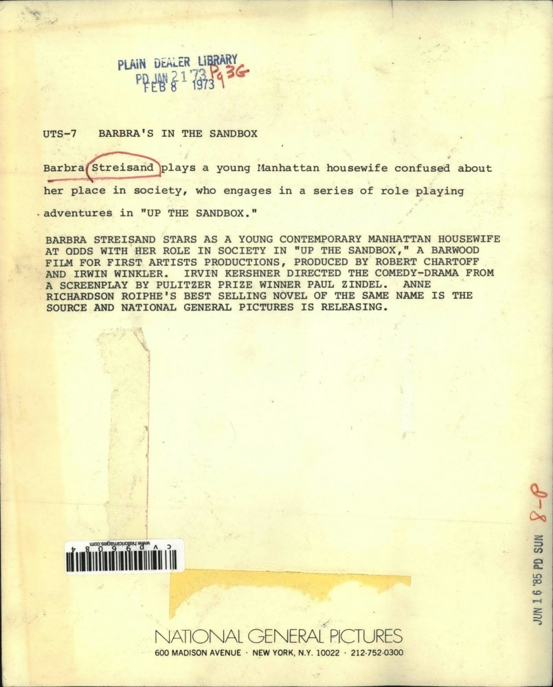 1973 Press Photo Up The Sandbox-Barbra Streisand - cvp96084