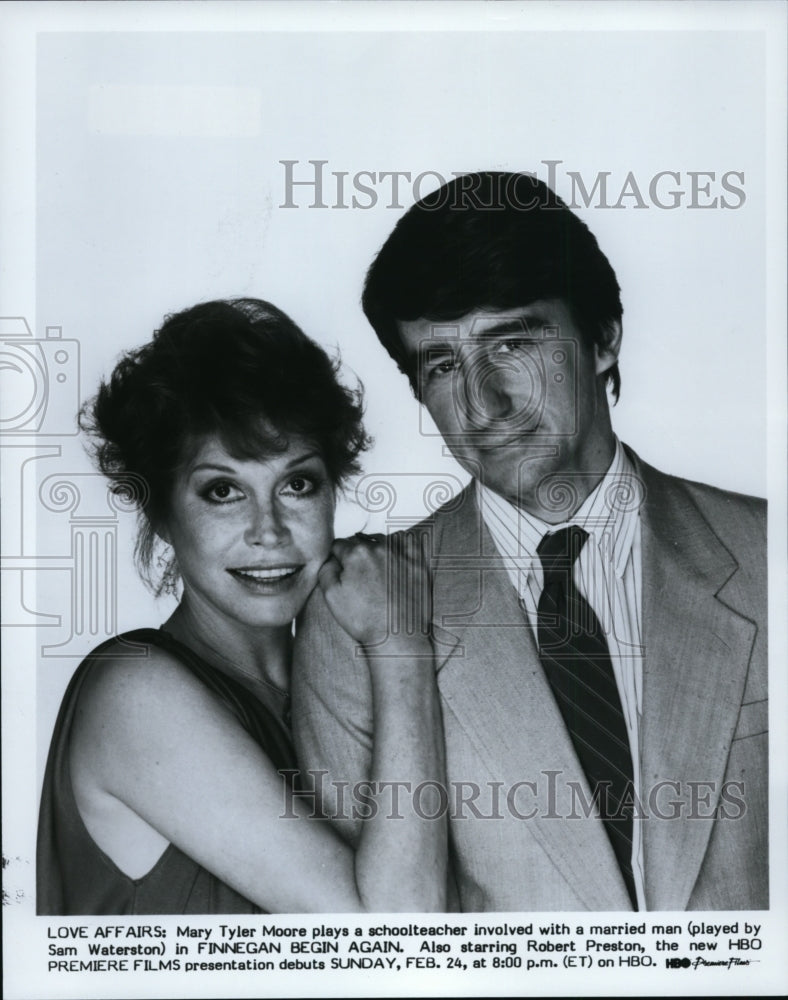 1985 Press Photo Mary Tyler Moore and Sam Waterston in Finnegan Begin Again.