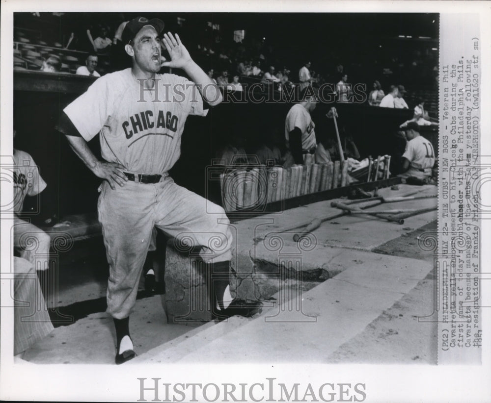 1951 Press Photo Veteran Phil Cavaretta Yells Encouragement To His Team- Historic Images