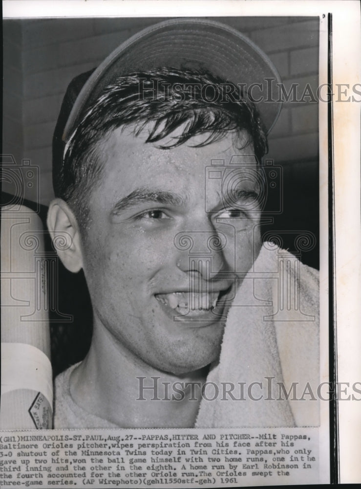 1961 Press Photo Baltimore Orioles Pitcher Milt Pappas - cvs01490- Historic Images