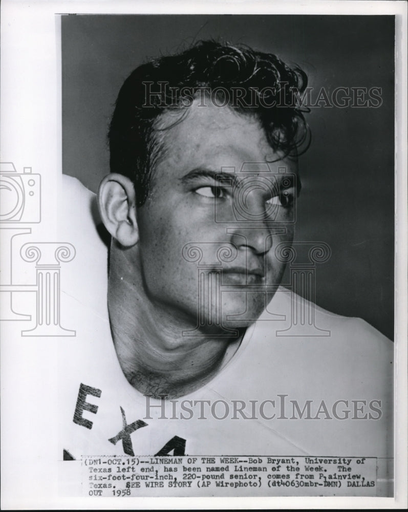 1958 Press Photo Bob Bryant of the University of Texas named Lineman - cvs01563- Historic Images