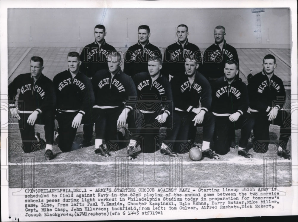 1961 Press Photo Starting Lineup which Army is scheduled to field against Navy- Historic Images