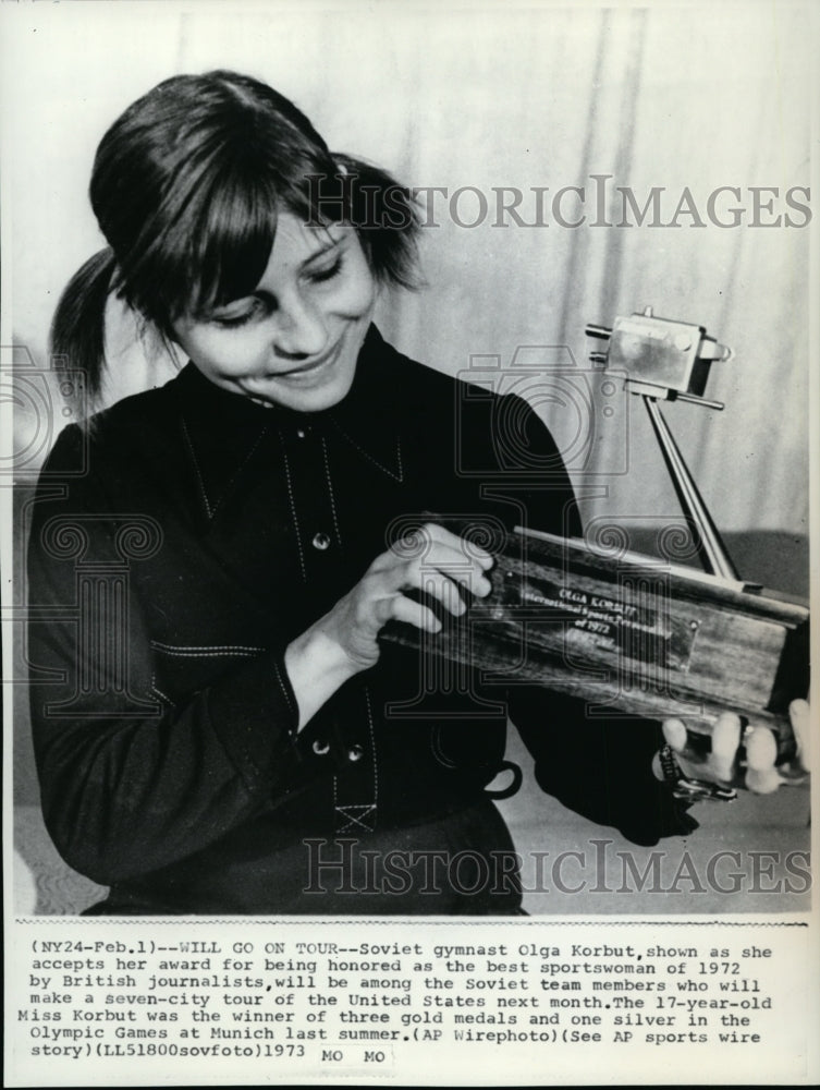 1973 Press Photo Soviet Gymnast Olga Korbut Honored Best Sportswoman of 1972- Historic Images