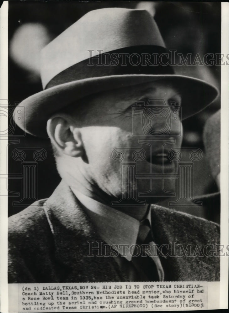 1938 Press Photo Coach Matty Bell of Southern Methodists- Historic Images