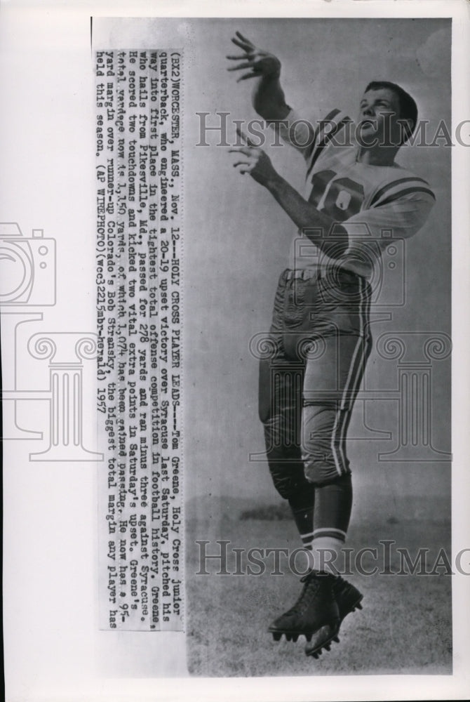 1957 Press Photo Tom Greene, Holy Cross Junior Quarterback - cvs04126- Historic Images