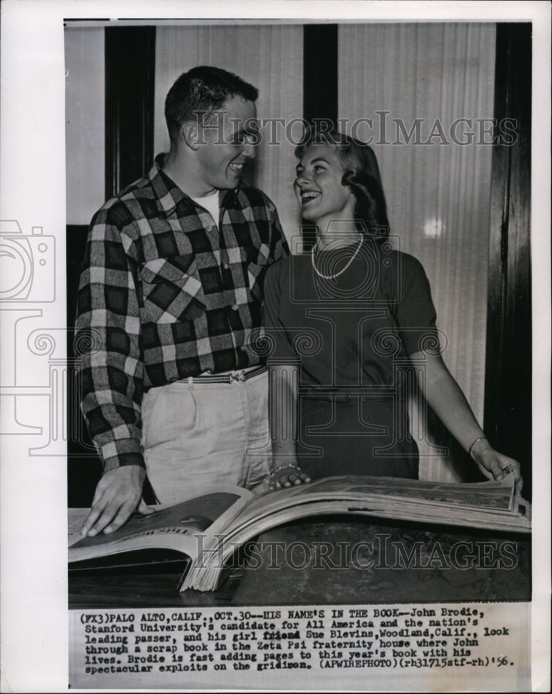 1956 Press Photo Stanford&#39;s Candidate All America John Brodie with Sue Blevins- Historic Images