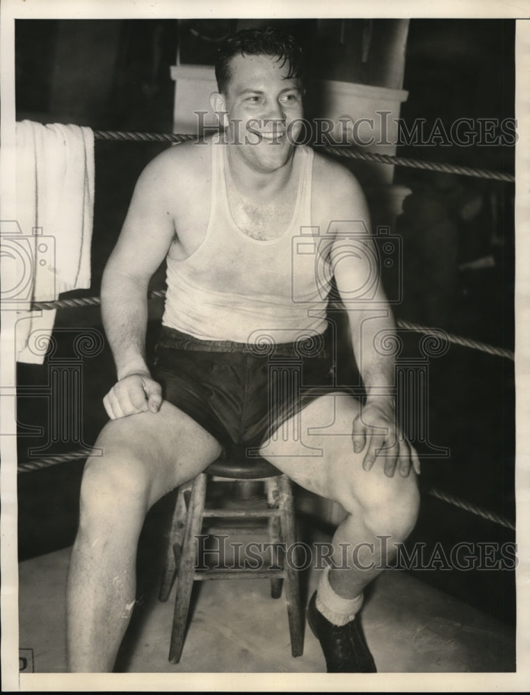 1935 Press Photo Boxer Stanley Poreda Will Meet Max Baer in Benefit Bout- Historic Images