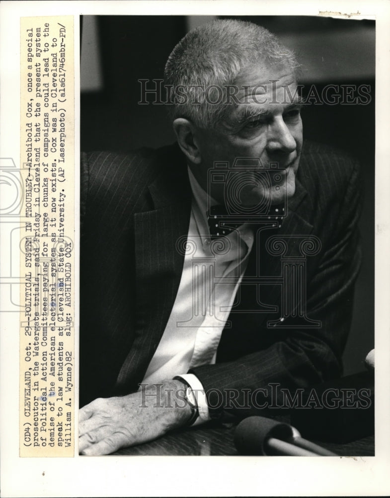 1982 Press Photo Archibold Cox, former special prosecutor in the Watergate trial- Historic Images