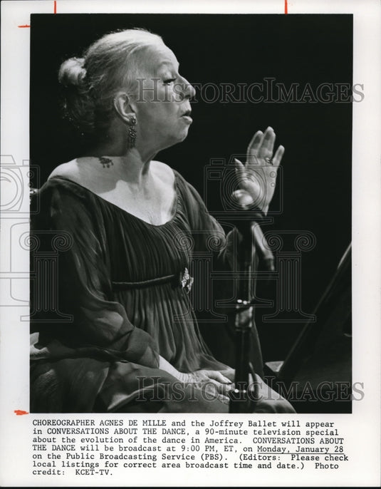 1980 Press Photo Choreographer Agnes De Mille & Joffrey Ballet in TV show- Historic Images