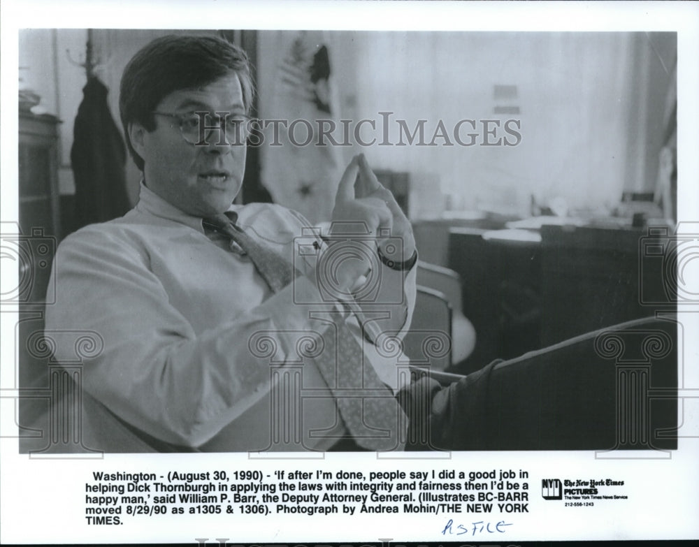 1990 Press Photo Deputy Attorney General William Barr - cvw02019- Historic Images