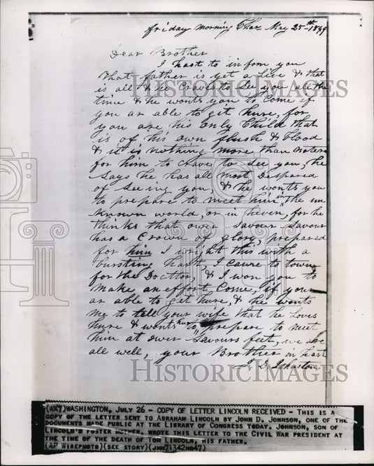 Press Photo Copy of Letter that Lincoln received from John D. Johnson- Historic Images