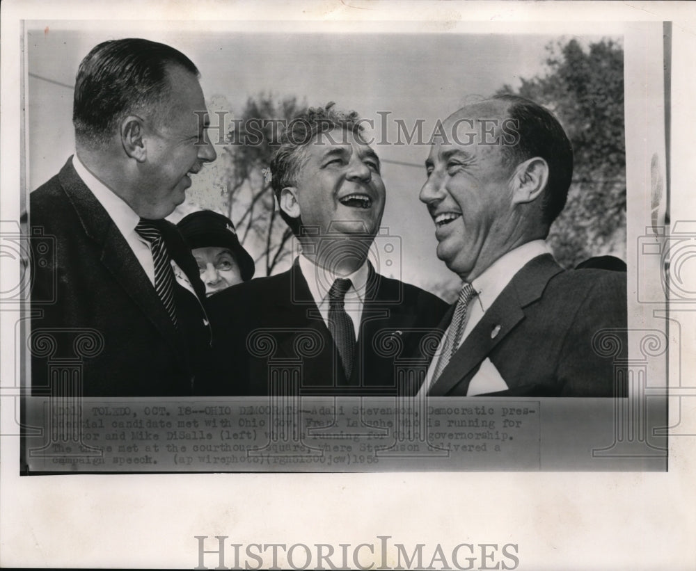 1956 Press Photo Michael Di Salle, Frank Lausche and Adlai Stevenson - cvw05586- Historic Images