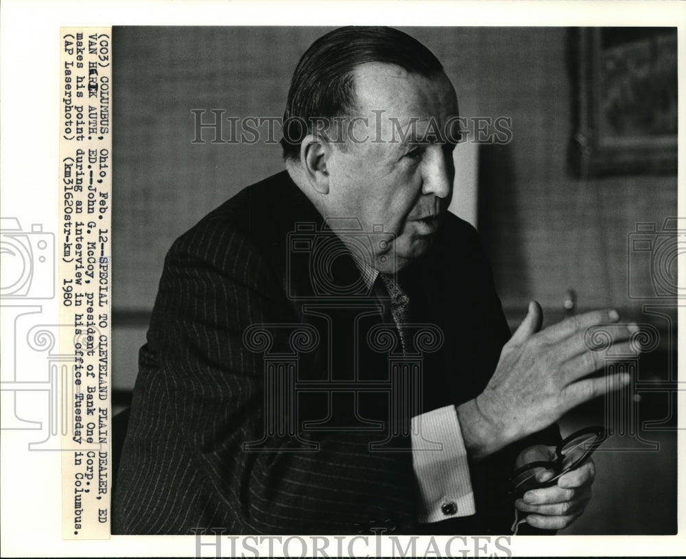 1980 Press Photo John G. McCoy, president of Bank One Corp.- Historic Images