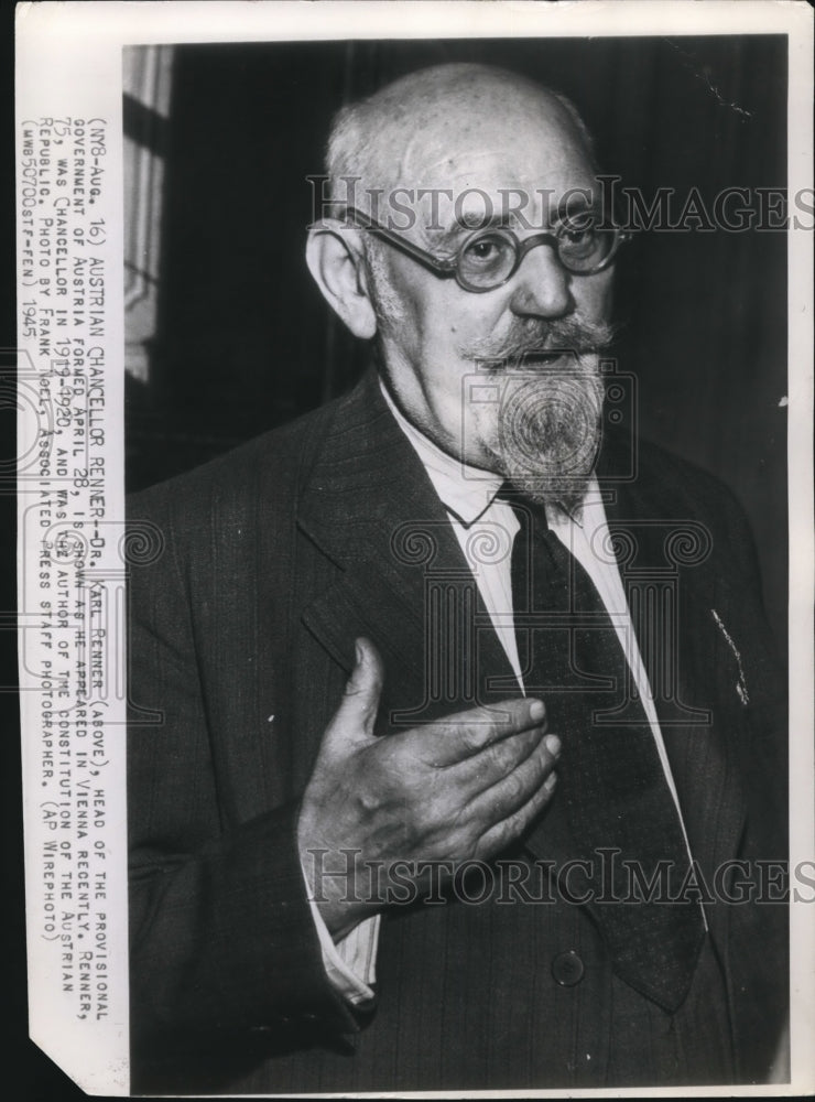 1945 Press Photo Dr. Karl Renner Shown as He Appeared in Vienna - cvw06745- Historic Images