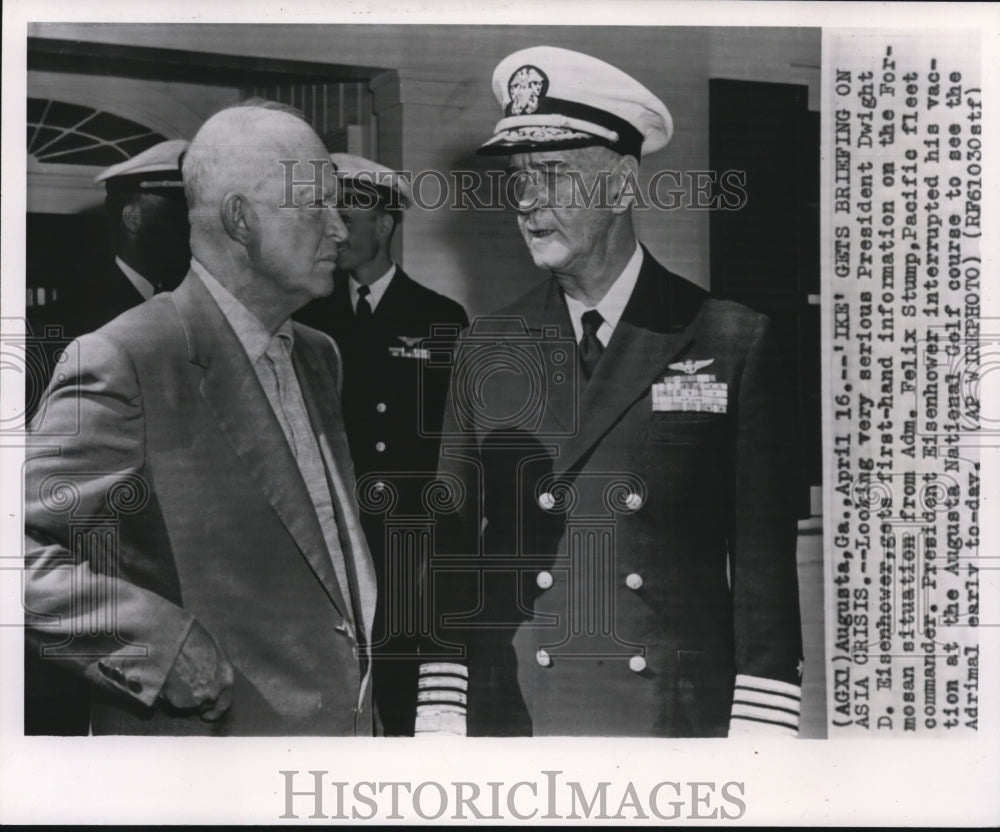 Press Photo Pres. Eisenhower gets briefing on Asia Crisis from Adm. Stump- Historic Images