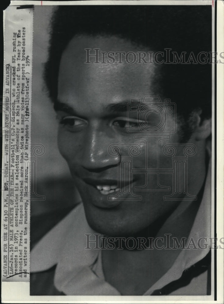 1974 Press Photo OJ Simpson named Male Athlete of Year by the Associated Press- Historic Images