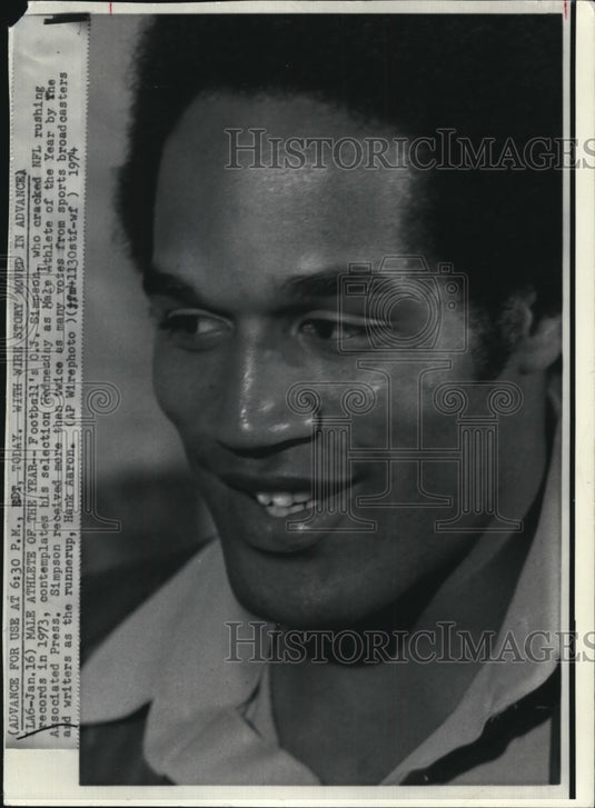 1974 Press Photo OJ Simpson named Male Athlete of Year by the Associated Press- Historic Images