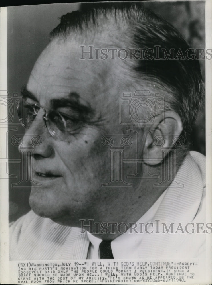 1940 Press Photo Pres. Franklin D. Roosevelt accepting his 3rd term nomination- Historic Images