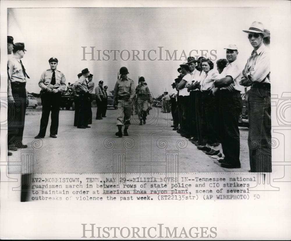 1950 Press Photo National guardsmen maintains order at American Enka rayon plant- Historic Images