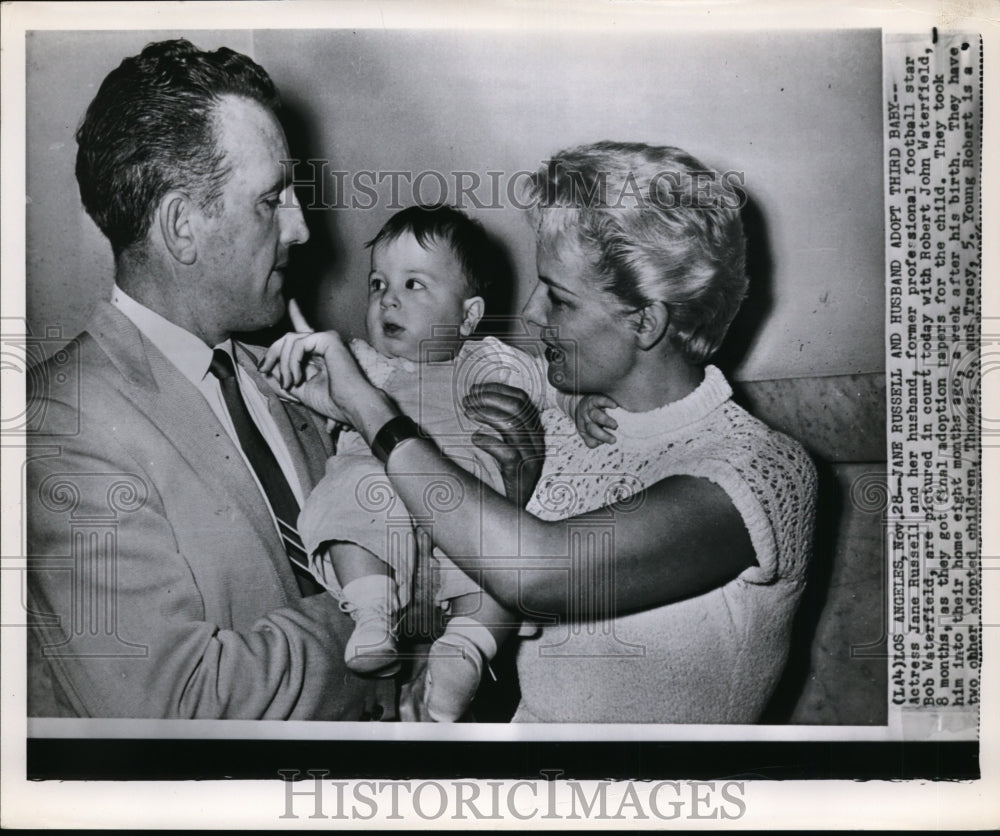 1956 Press Photo Bob Waterfield &amp; Jane Russell with adopted son Robert John- Historic Images