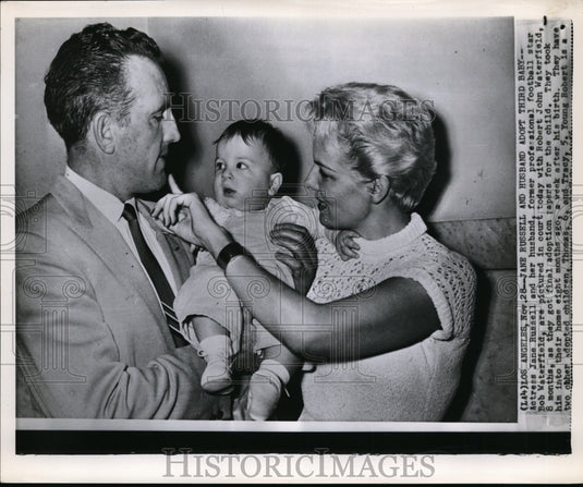 1956 Press Photo Bob Waterfield & Jane Russell with adopted son Robert John- Historic Images