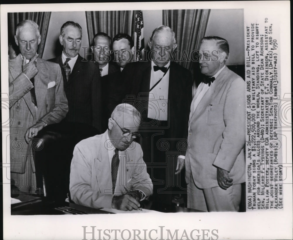 1950 Press Photo President Harry Truman signs Arms Aid Bill - cvw16344- Historic Images