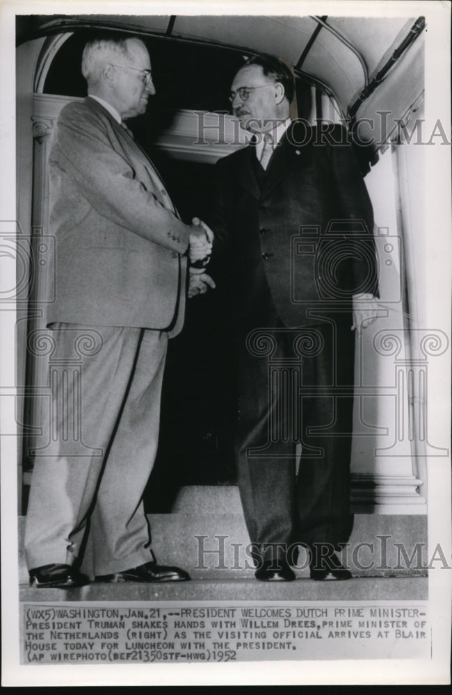 1952 Press Photo President Harry Truman welcomes Prime Minister Willem Drees- Historic Images