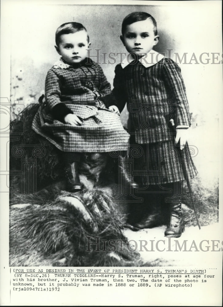 1972 Press Photo Harry Truman and brother J. Vivian photographed as toddlers- Historic Images